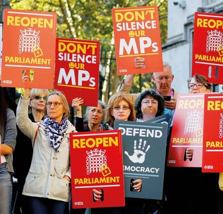 Protesters in Westminster trying to get parliament reopened