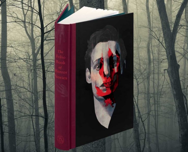 The Folio Book of Horror Stories in front of a spooky wood backdrop