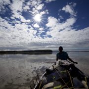 Adam Weymouth paddling his canoe down the Yukon River