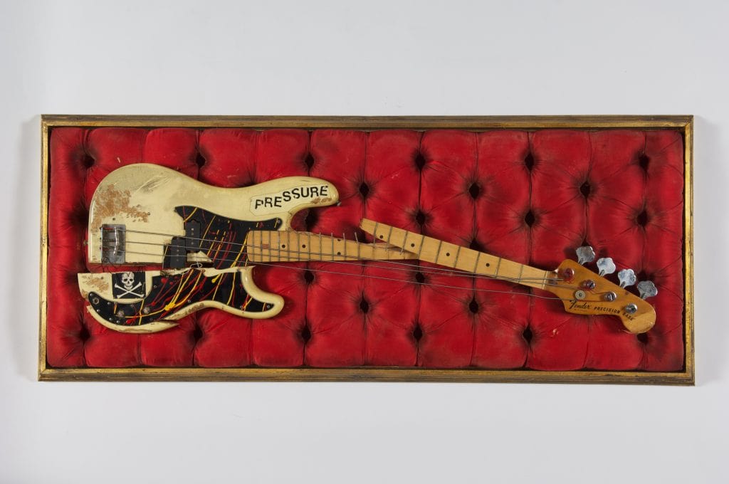 Paul Simonon’s broken bass guitar. Credit: The Clash archive