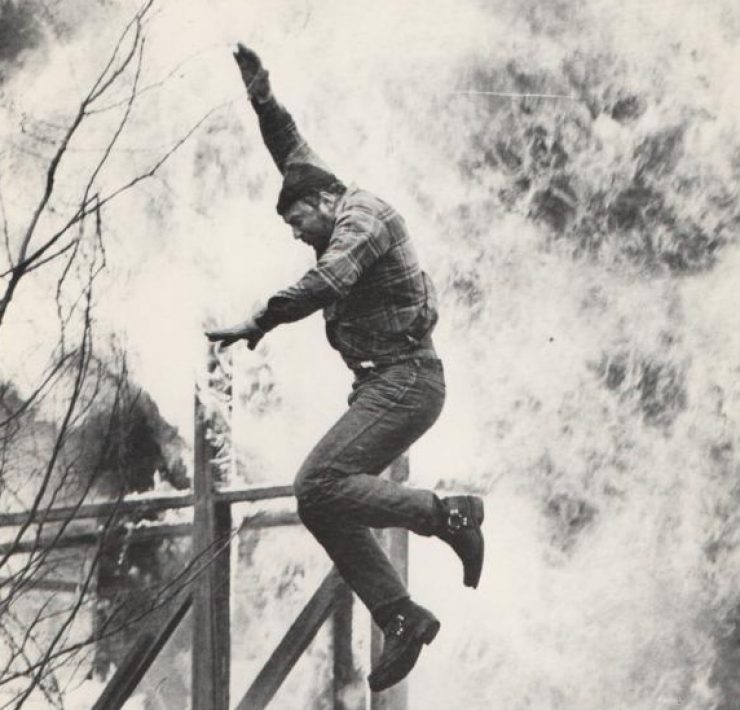 Rocky Taylor jumping off a burning building for film Death Wish 3