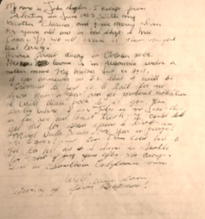 A handwritten letter supposedly written by Alcatraz escapee John Anglin