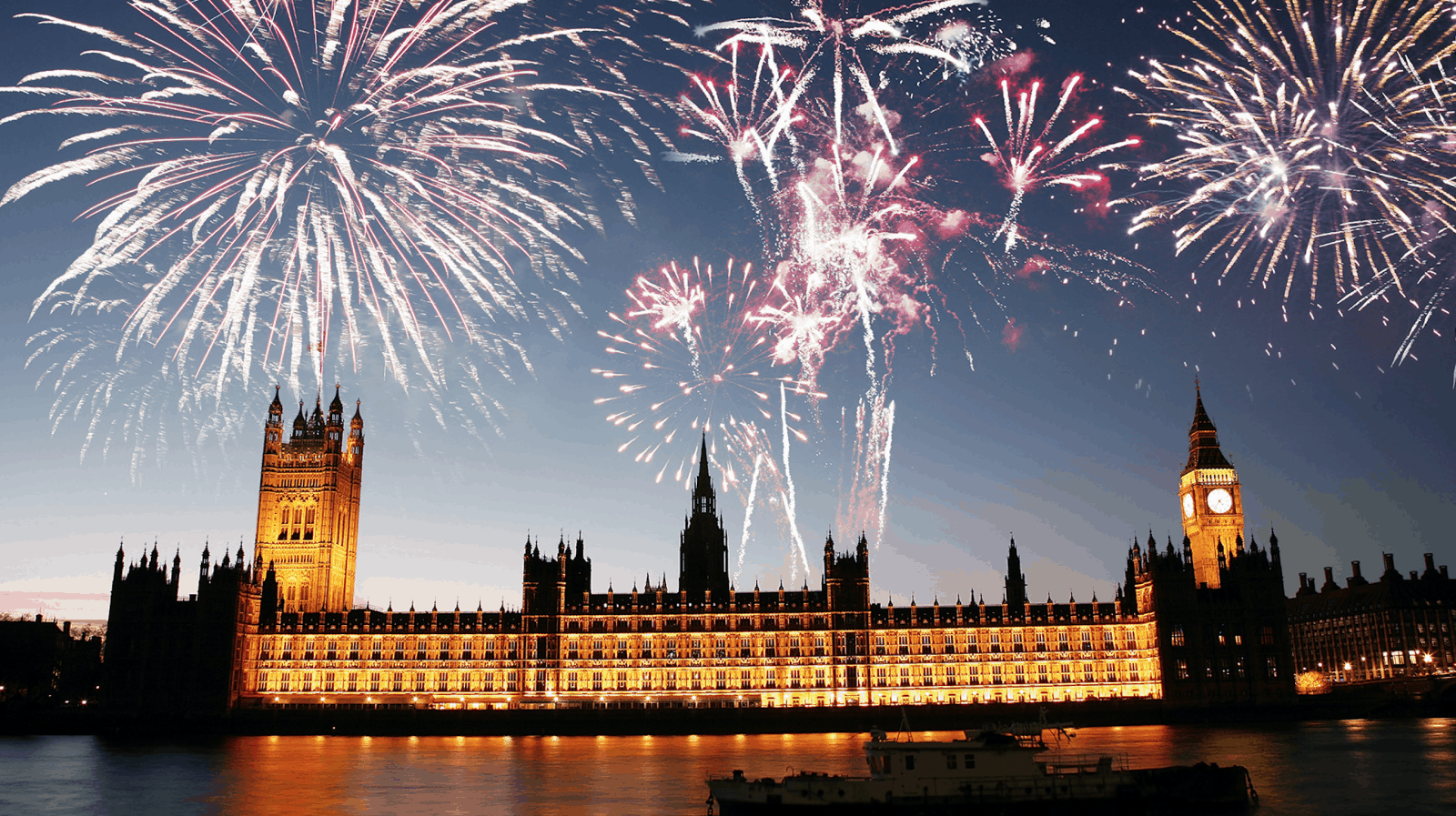 Houses of Parliament with Fireworks behind