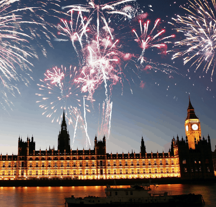 Houses of Parliament with Fireworks behind