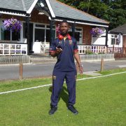 Tatenda Taibu throwing a cricket ball in the air outside Formby CC. © The MALESTROM / James Johnson