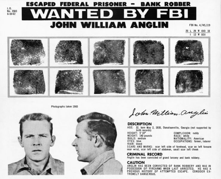 FBI warrant for John Anglin who escaped from Alcatraz