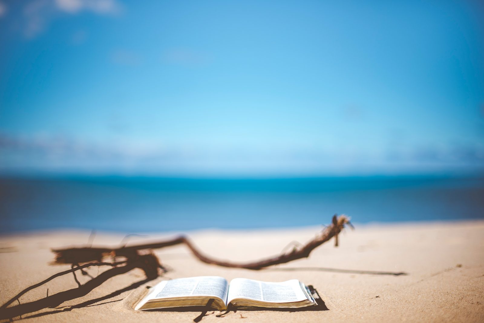 Open book on a beach in front of the ocean