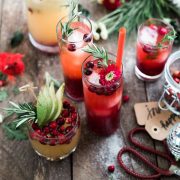 Christmas drinks on a wooden table