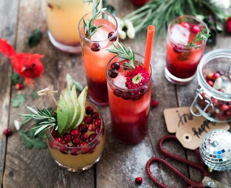 Christmas drinks on a wooden table