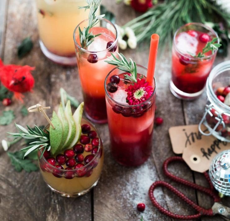 Christmas drinks on a wooden table