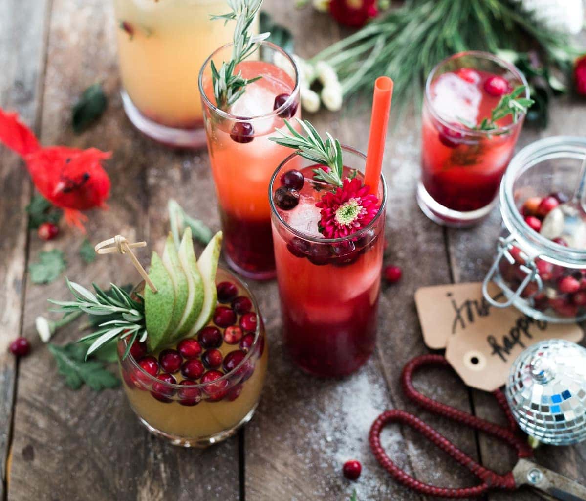 Christmas drinks on a wooden table