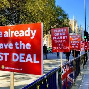 Brexit banners outside Westminster