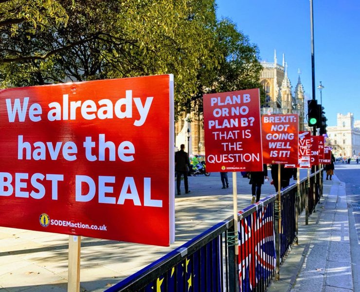 Brexit banners outside Westminster