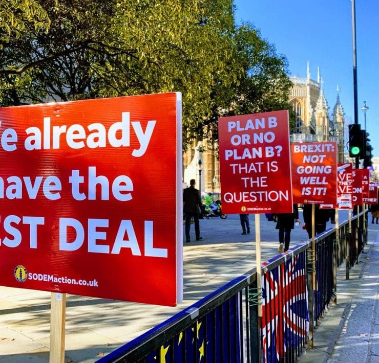 Brexit banners outside Westminster