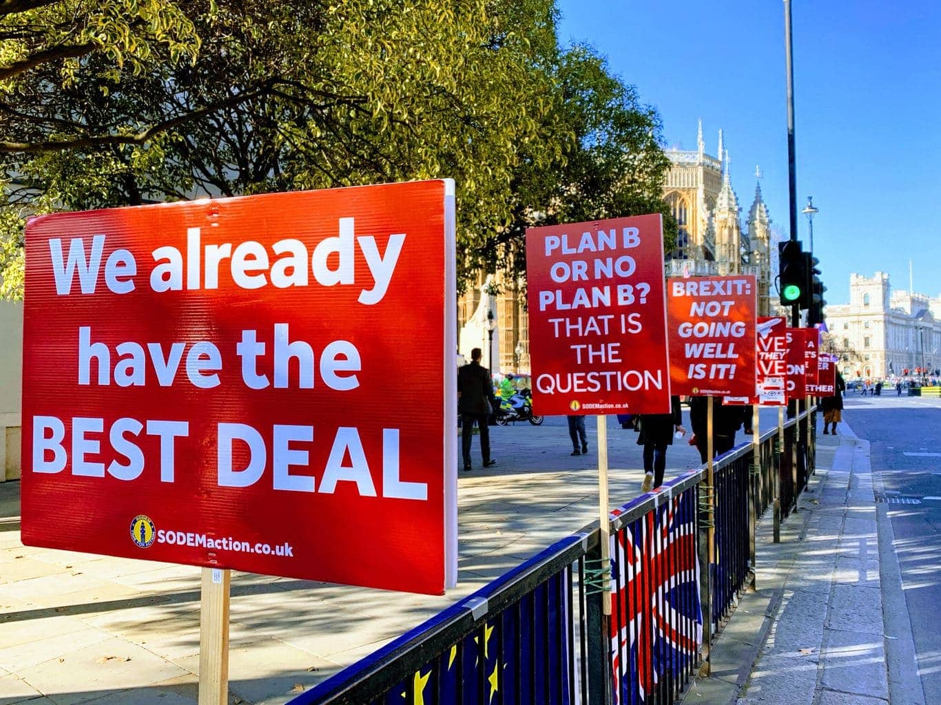 Brexit banners outside Westminster